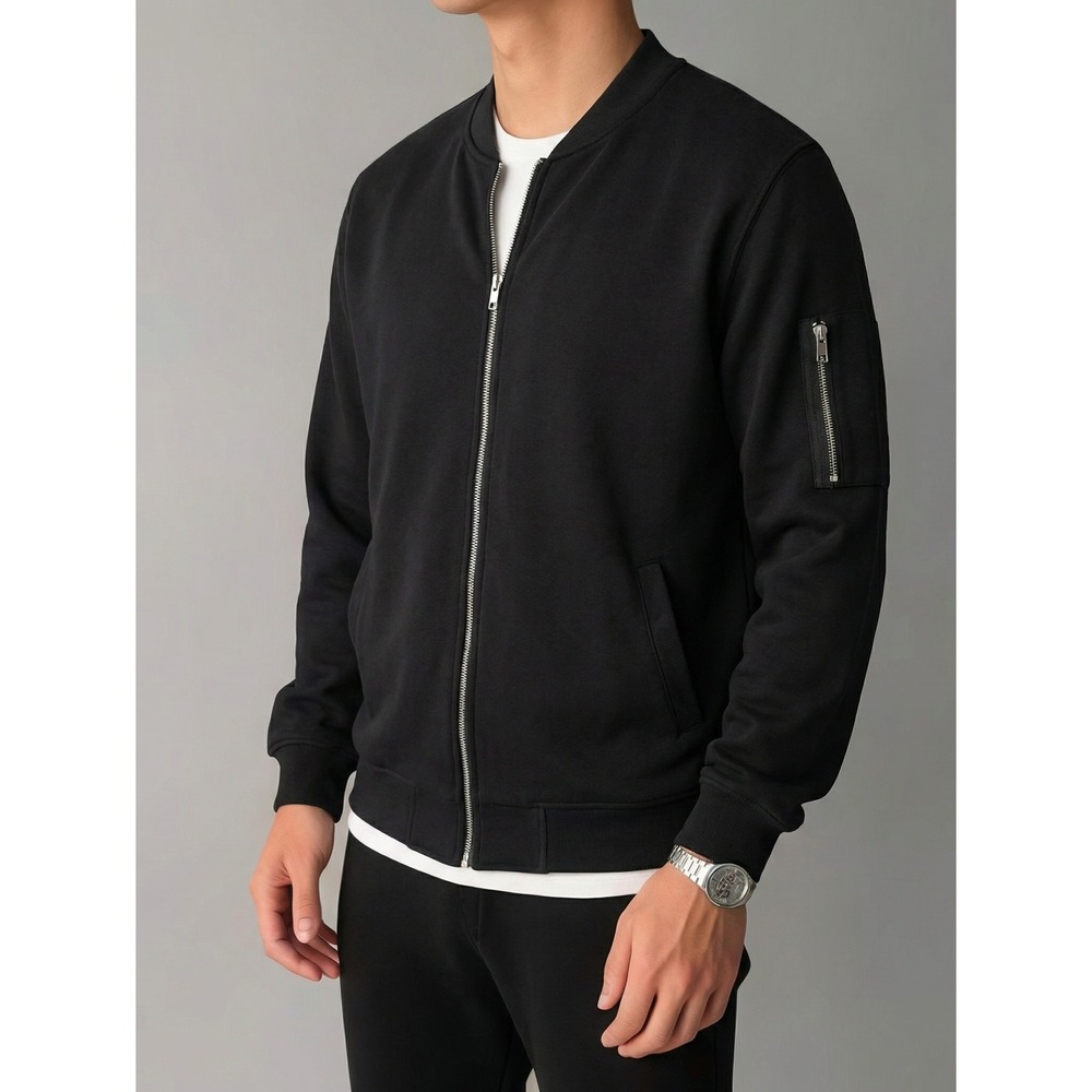 ASOS Mens Bomber Jacket Black Size L Long Full Zip Cotton Utility Pocket EXCL